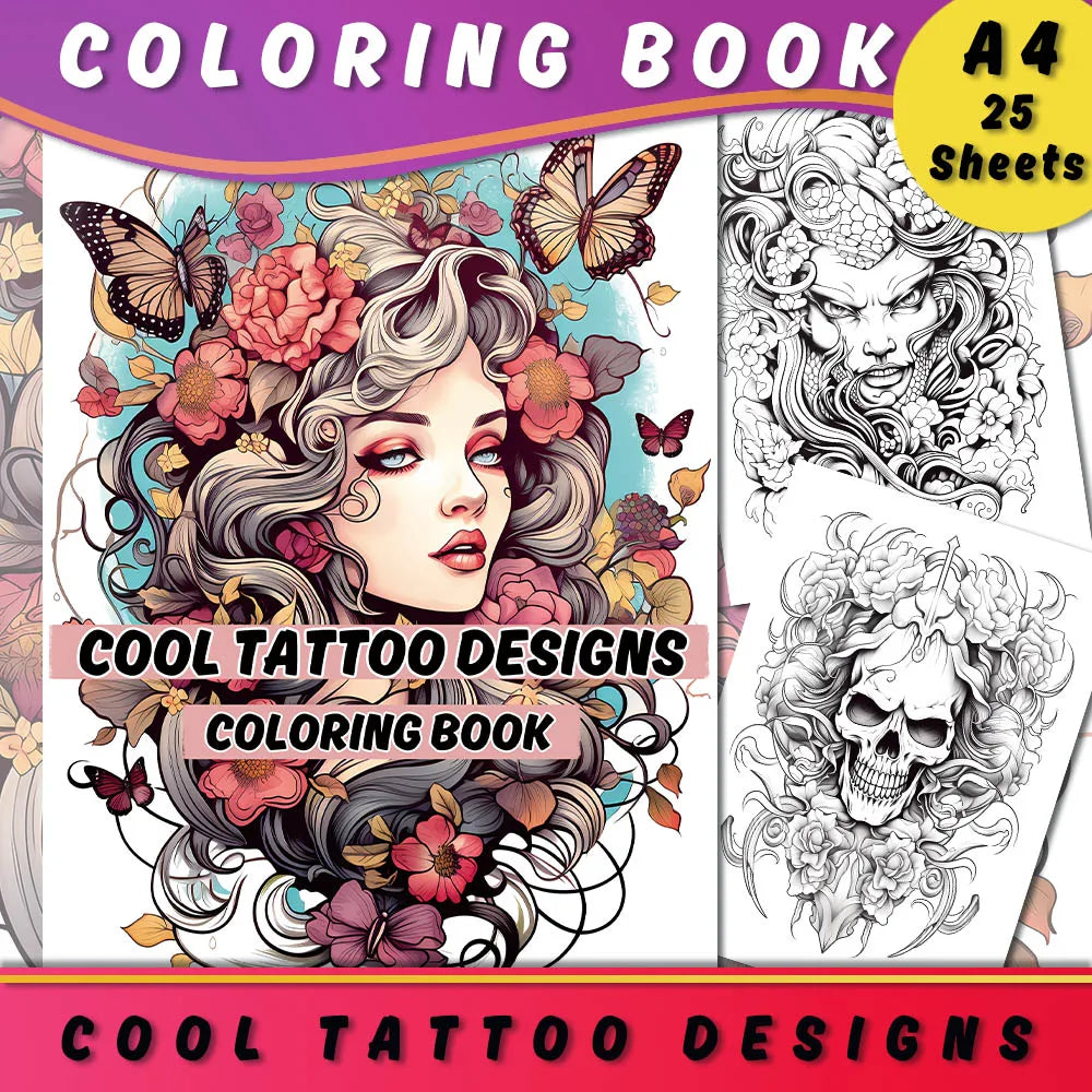 Libro para colorear antiestrés con tatuajes tamaño A4