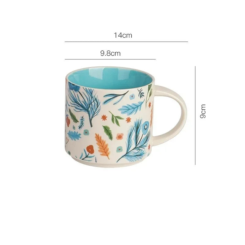 Handmade ceramic mug 450ML flowers