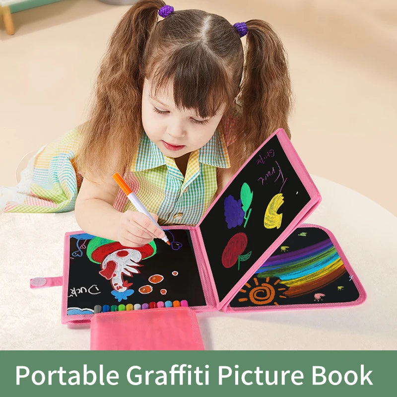 Reusable Folding Drawing Book for Kids with 12 Colored Pens