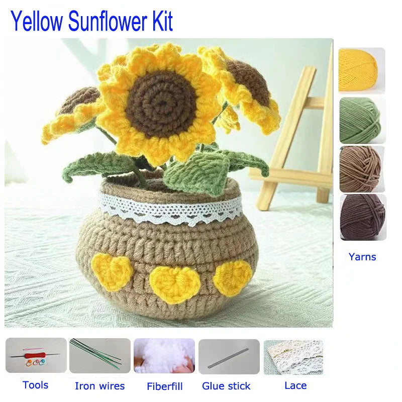 DIY Crochet Kit for Beginners Flowers: Tulip Daisy Sunflower Rose