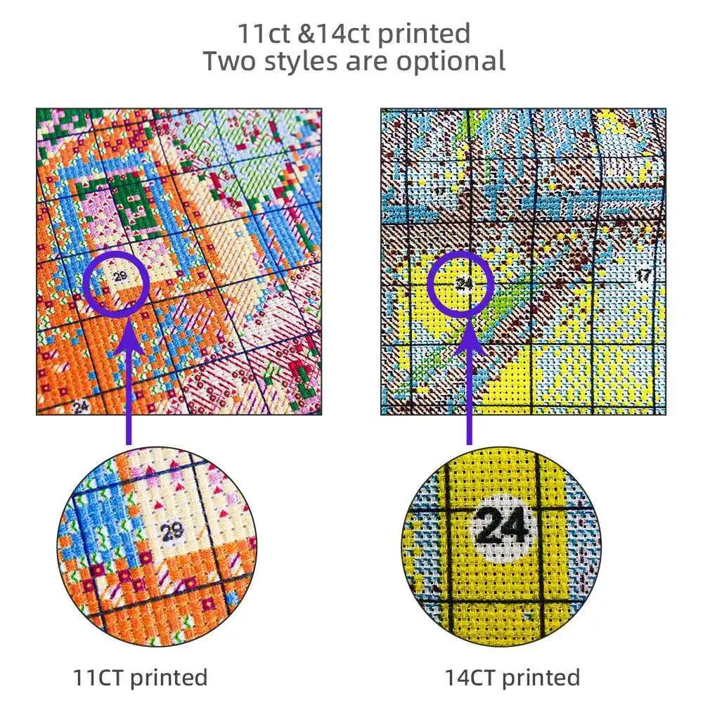 Ensemble de broderie points de croix Toile imprimée chat roux et son café11CT 14CT