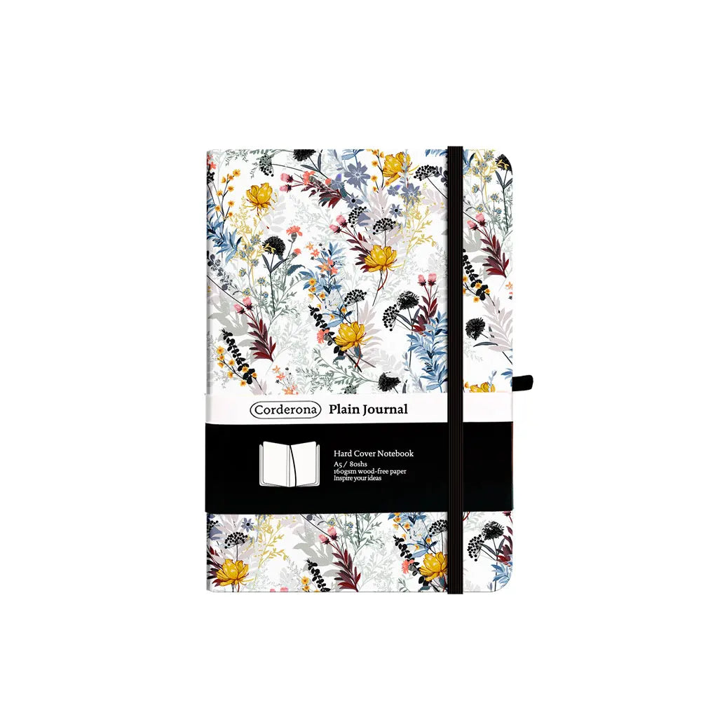 A5 Floral 160gsm Blank Sheet Notebook with Elastic