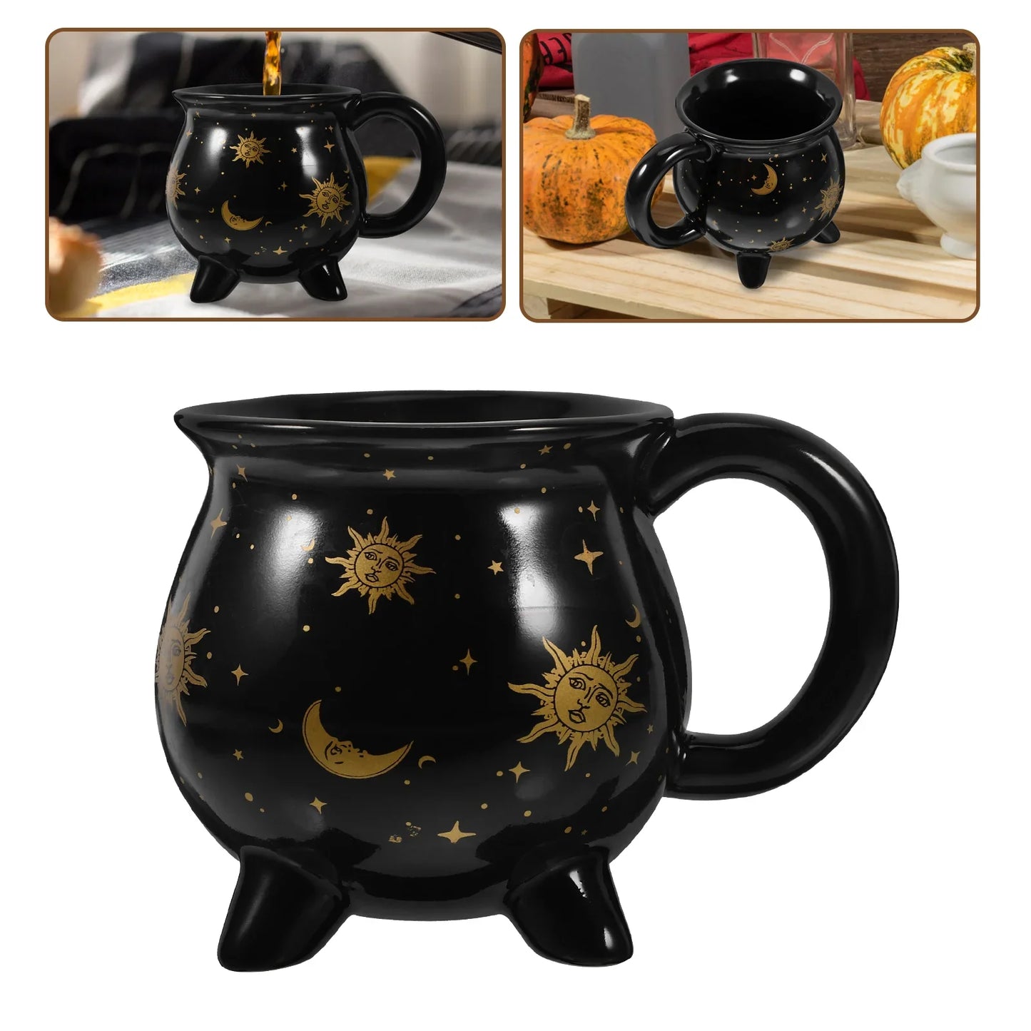 Tasse à café chaudron de sorcière en céramique noire