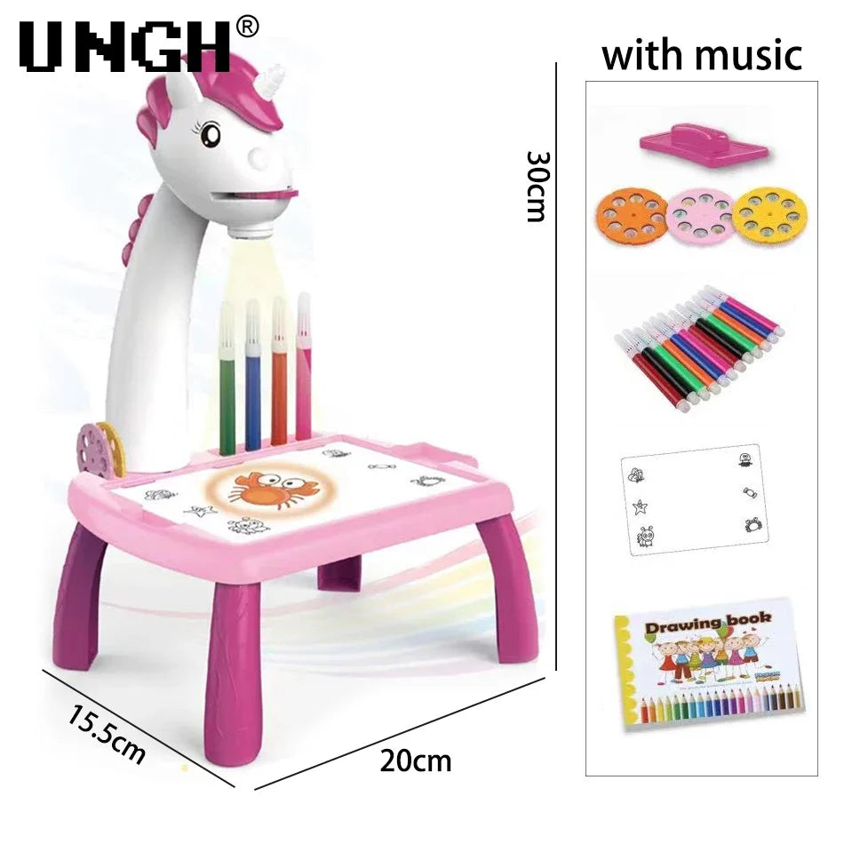 Mesa de dibujo infantil de unicornio