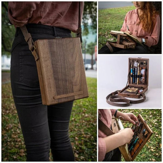 Sac à bandoulière en bois pour artiste rangement matériel mini chevalet