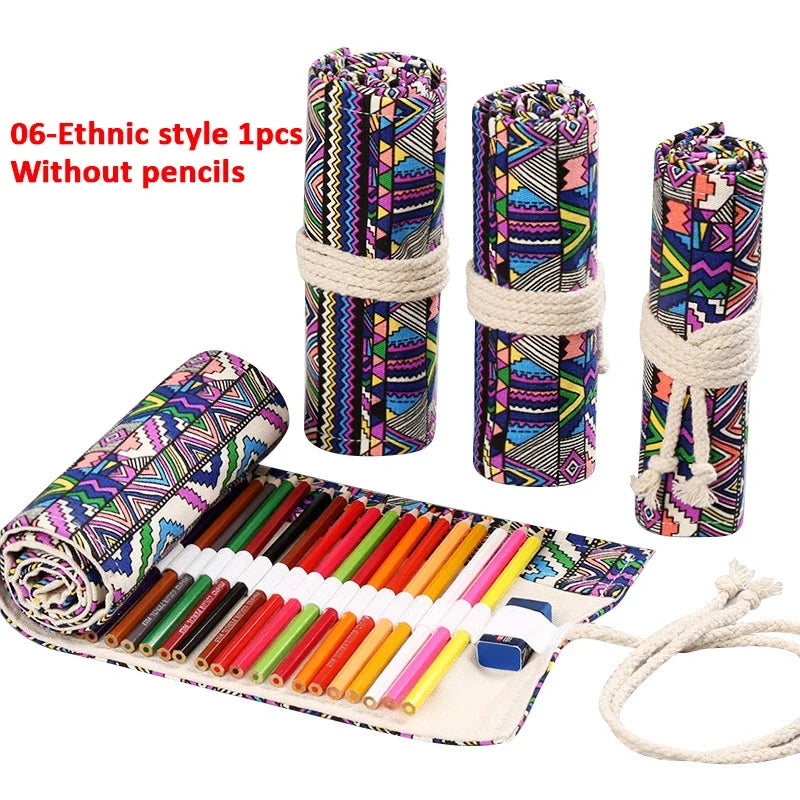 Trousse enroulable en tissu pour crayons, stylos pinceaux Plusieurs motifs disponibles