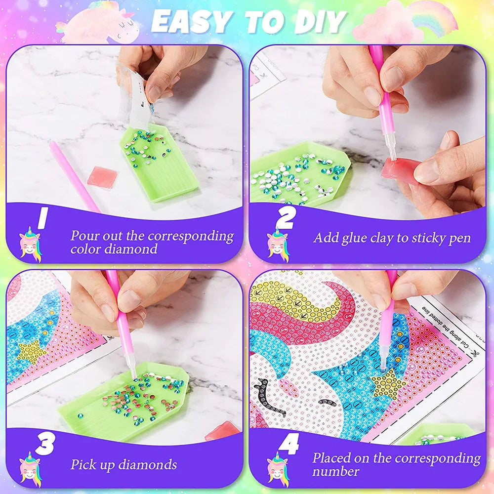 Pinturas de diamantes para niños Unicornio, Animales