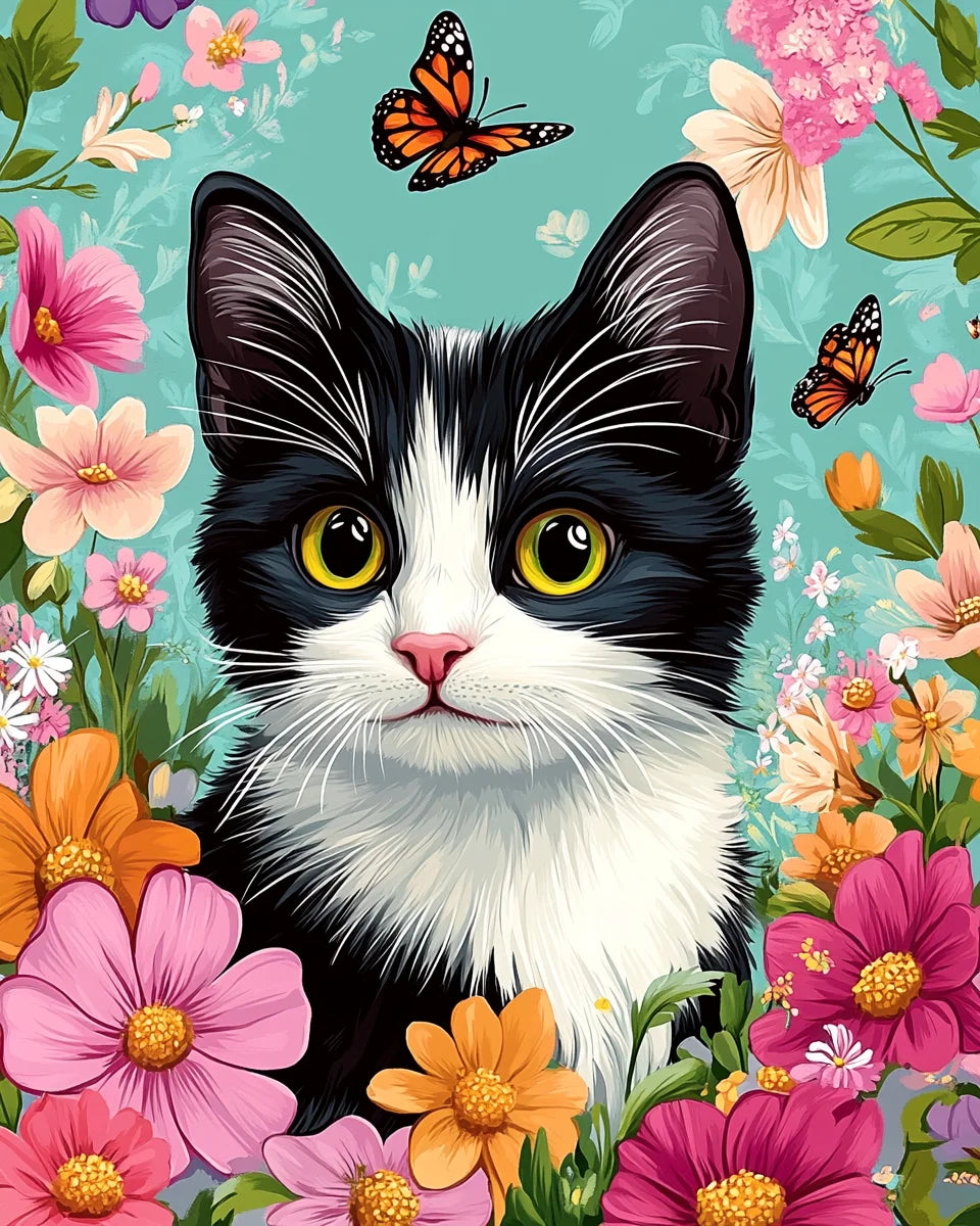 Pintura por números gato en flores