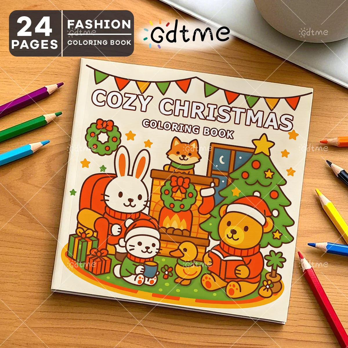 Cozy Christmas coloring book, thick paper for adults and teens, anti-stress, creative and cute drawing book