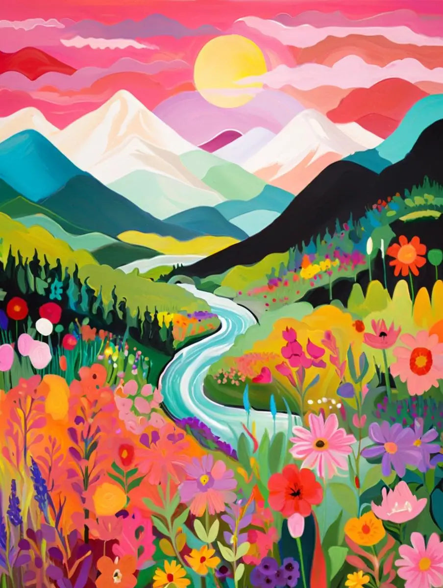 Peintures par numéros Paysages roses Montagnes