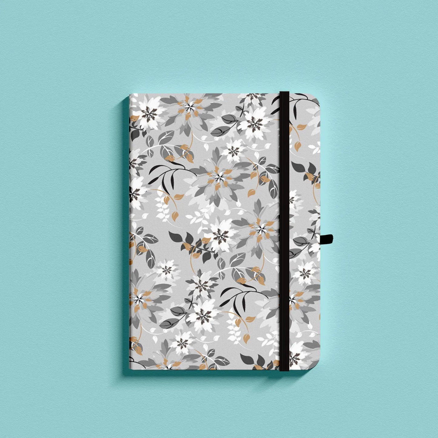 Cahier bullet journal feuilles pointillées A5 Fleurs grises