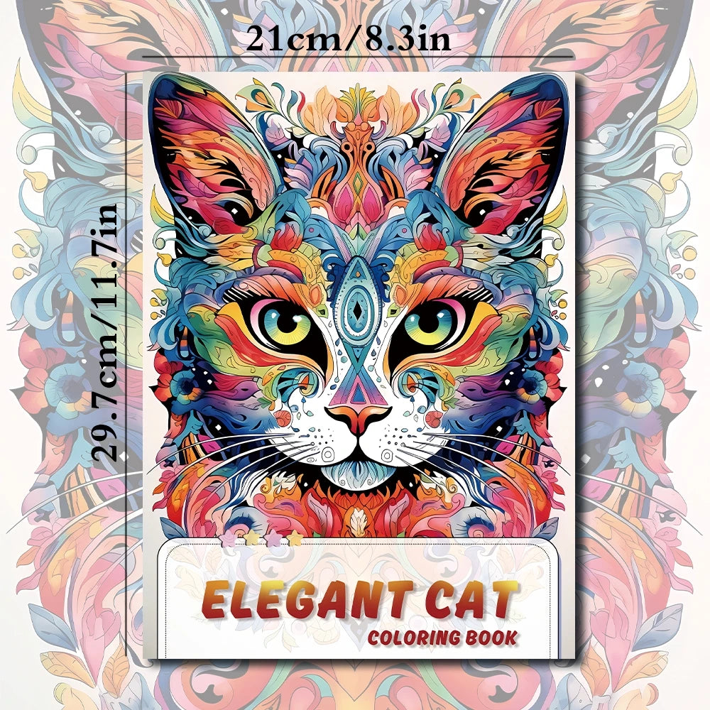 Libro para colorear de gatos elegantes, tamaño A4, 100 g/m², para adolescentes y adultos