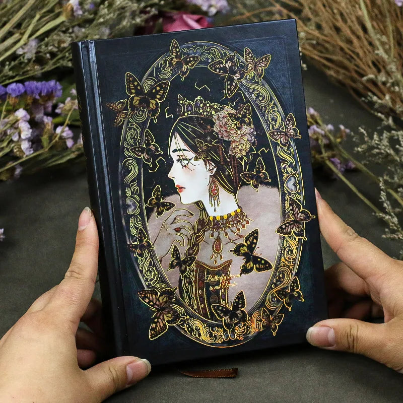 Libreta retro con diseño de mariposas y flores