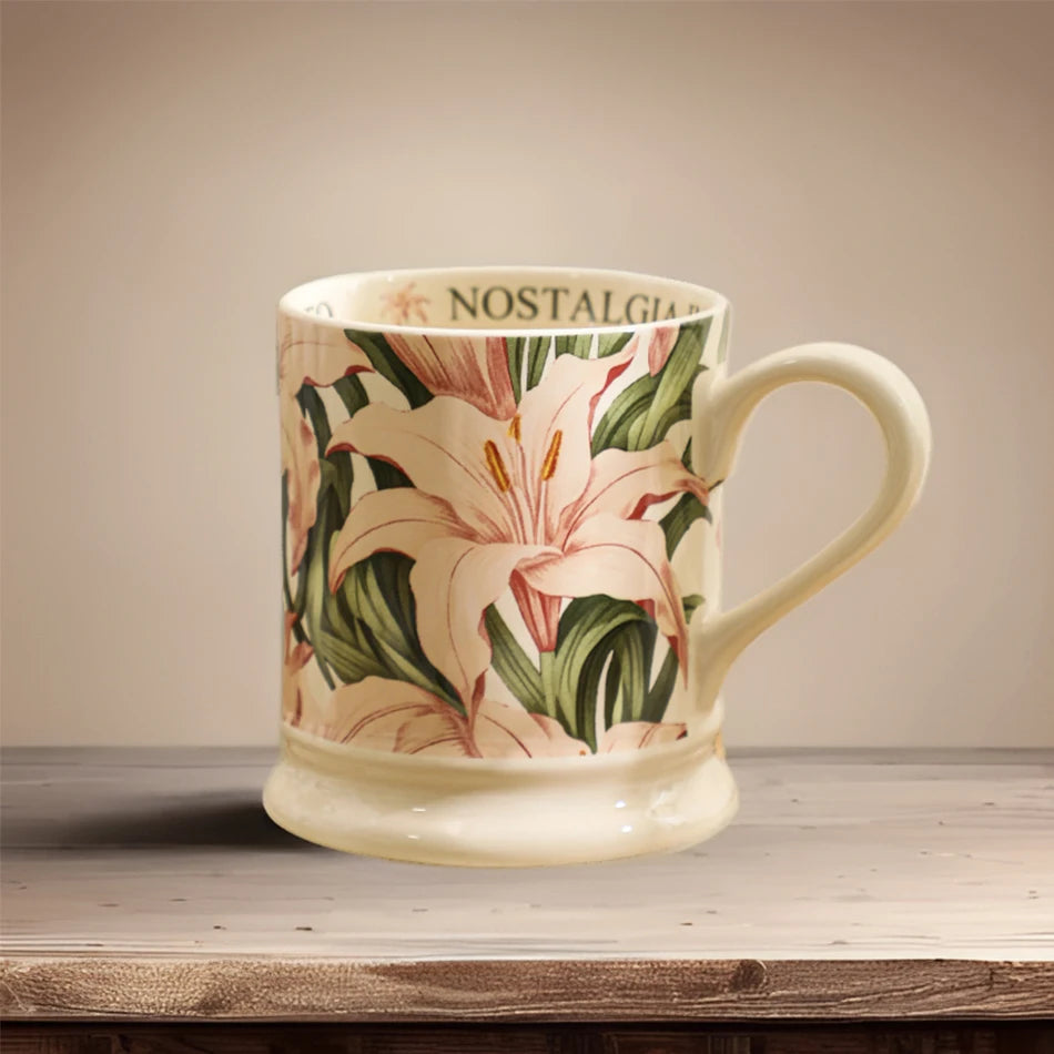 Taza de cerámica retro de 380 ml con flores románticas