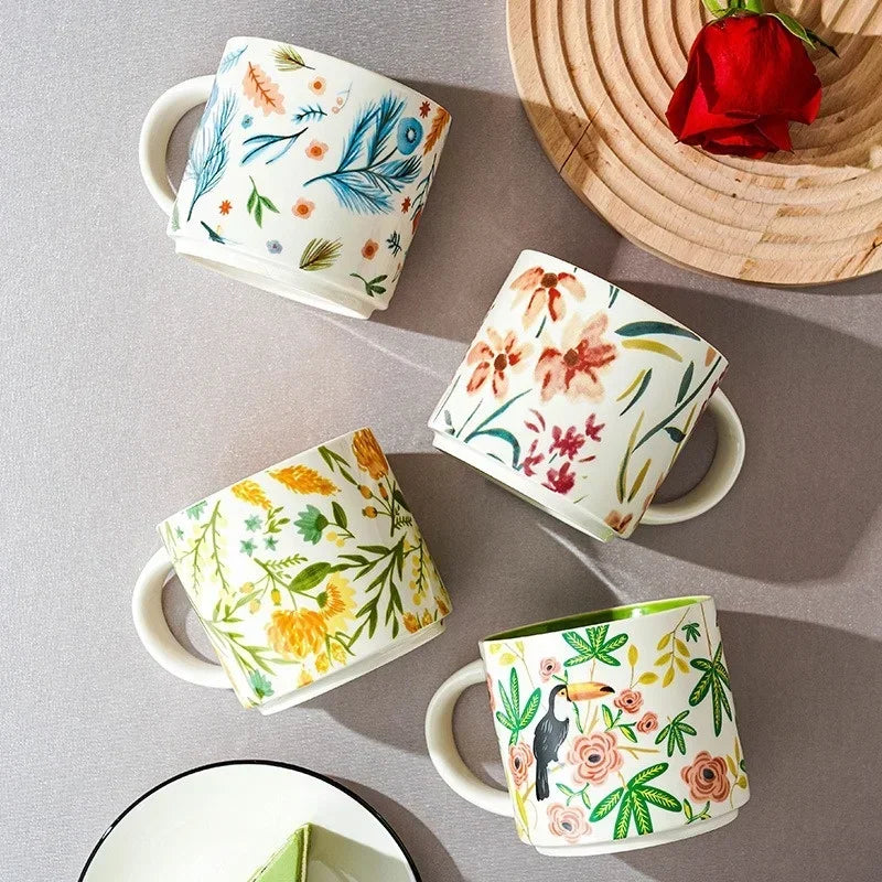 Handmade ceramic mug 450ML flowers