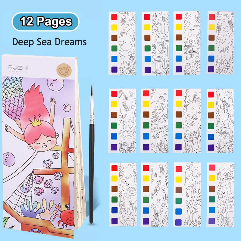 Books of 12 or 20 sheets of paper to paint with water paint for children