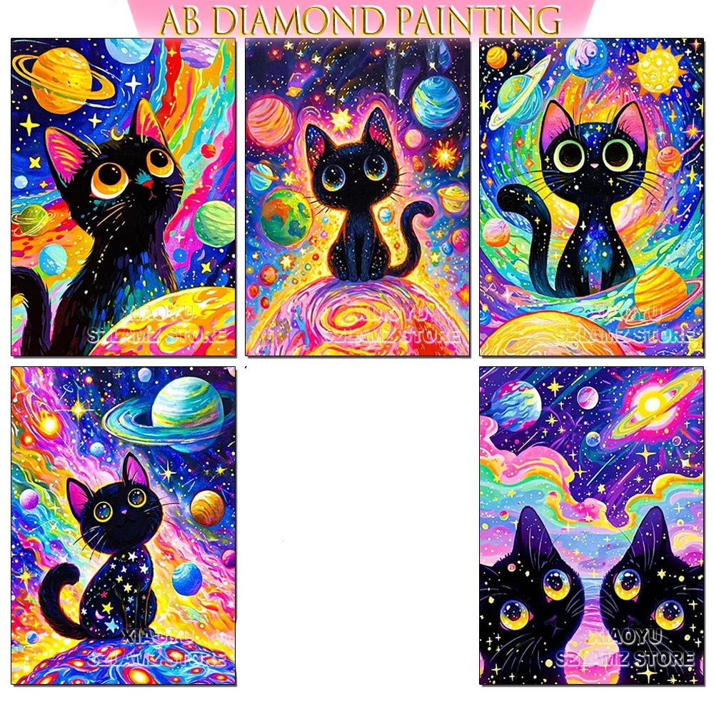 Diamond Paintings for Adult Beginner Anime Cat in Space