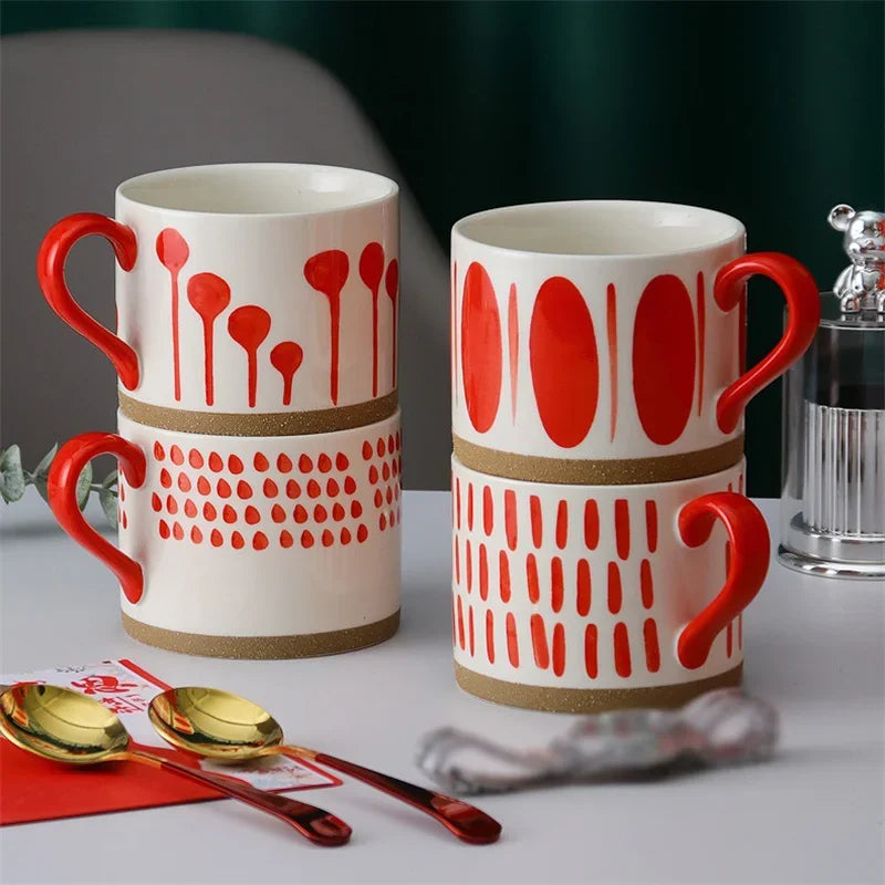 Taza de cerámica de estilo japonés de color rojo