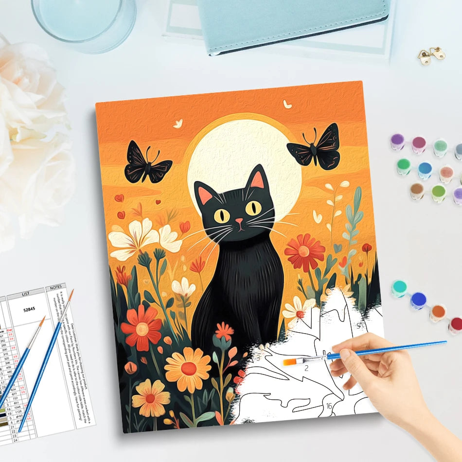 Pintura por números gato en flores