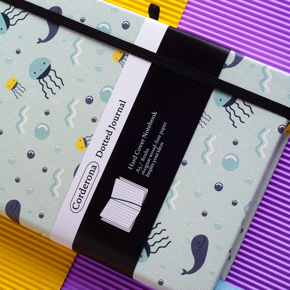 A5 Marine Life 160gsm Dotted Sheet Bullet Journal Notebook with Elastic Band