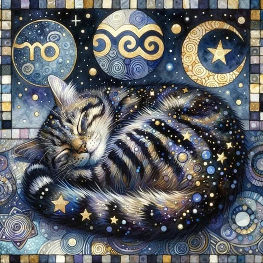 Peintures à Diamants Femme bleue Chat