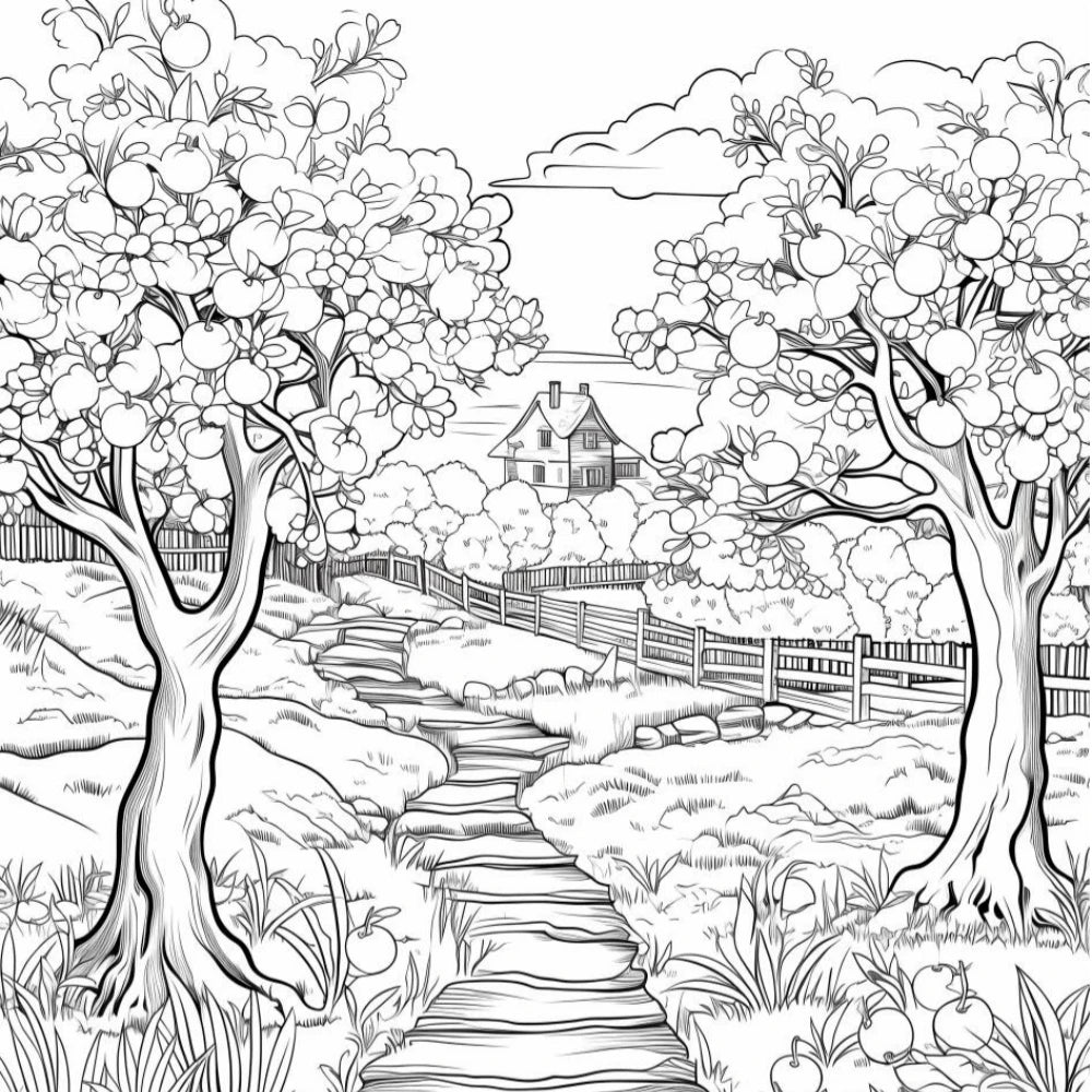 22 Pages Anti-Stress Coloring Book Peaceful Countryside