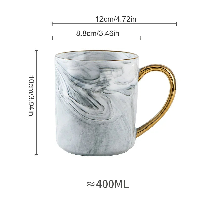 Taza de mármol estilo nórdico con borde dorado de 400 ml