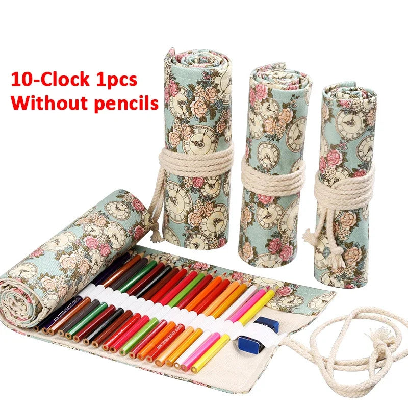 Trousse enroulable en tissu pour crayons, stylos pinceaux Plusieurs motifs disponibles