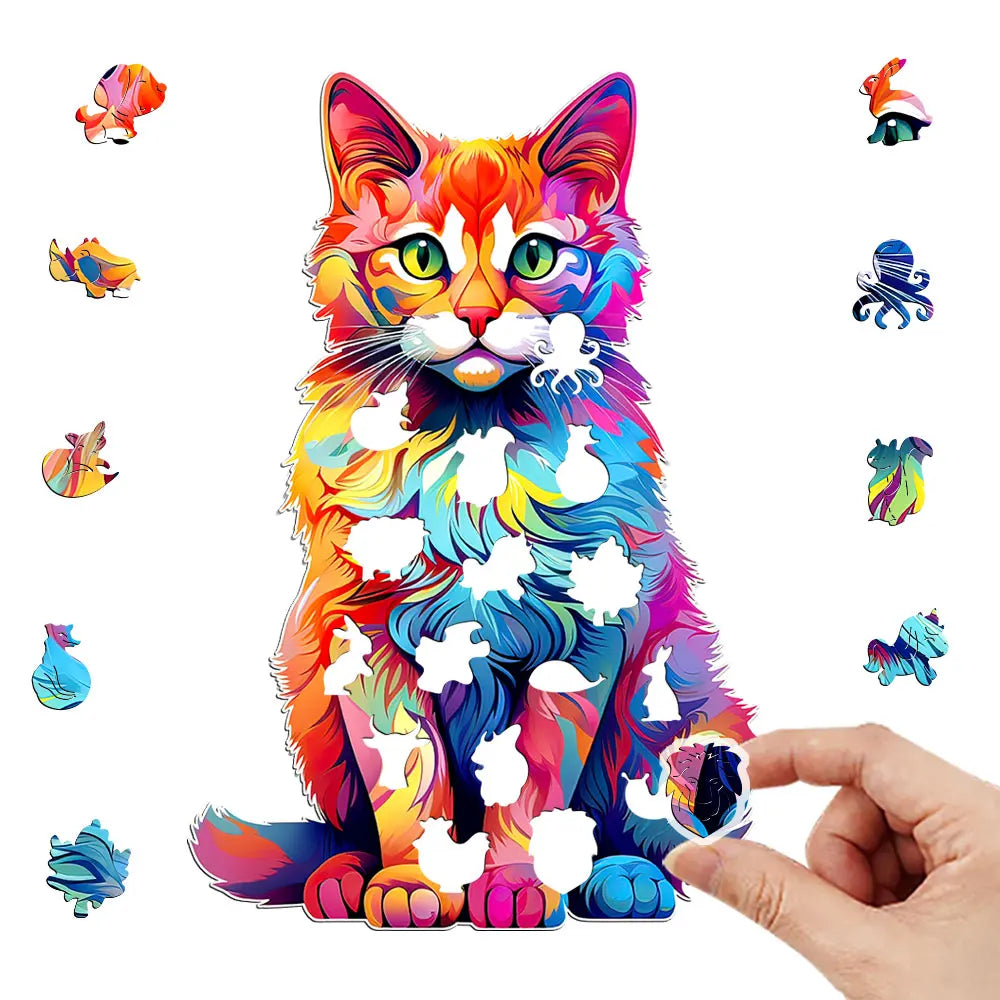 Multicolored cat wooden puzzle