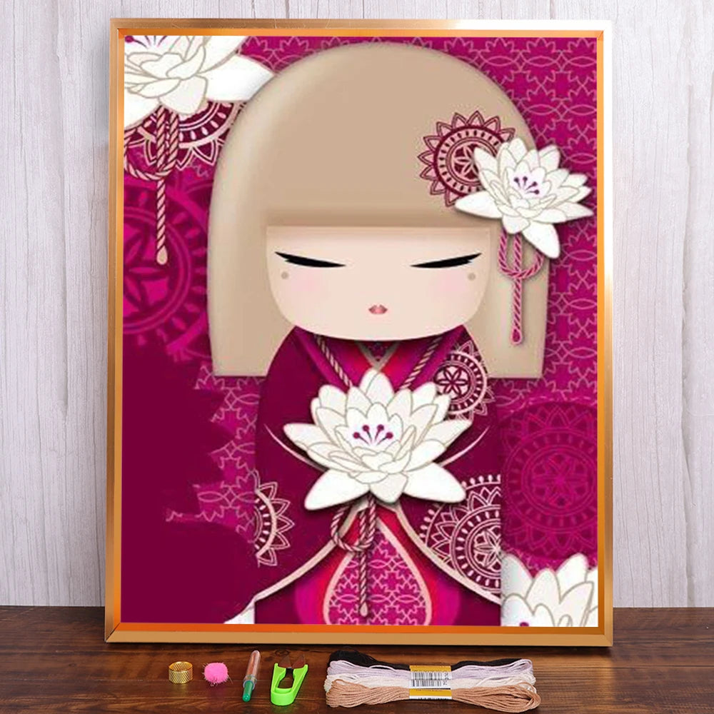 Kits de broderie point de croix Dessin japonais Geisha imprimé