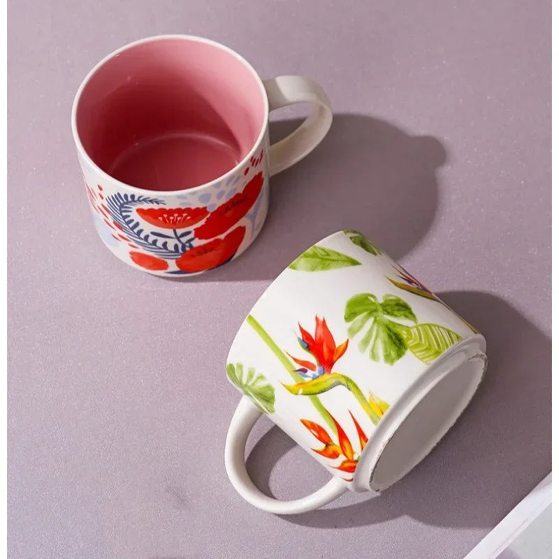 Handmade ceramic mug 450ML flowers