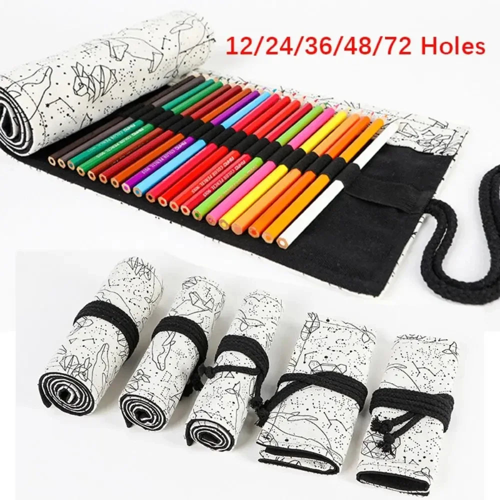 Trousse enroulable en tissu pour crayons, stylos pinceaux Plusieurs motifs disponibles