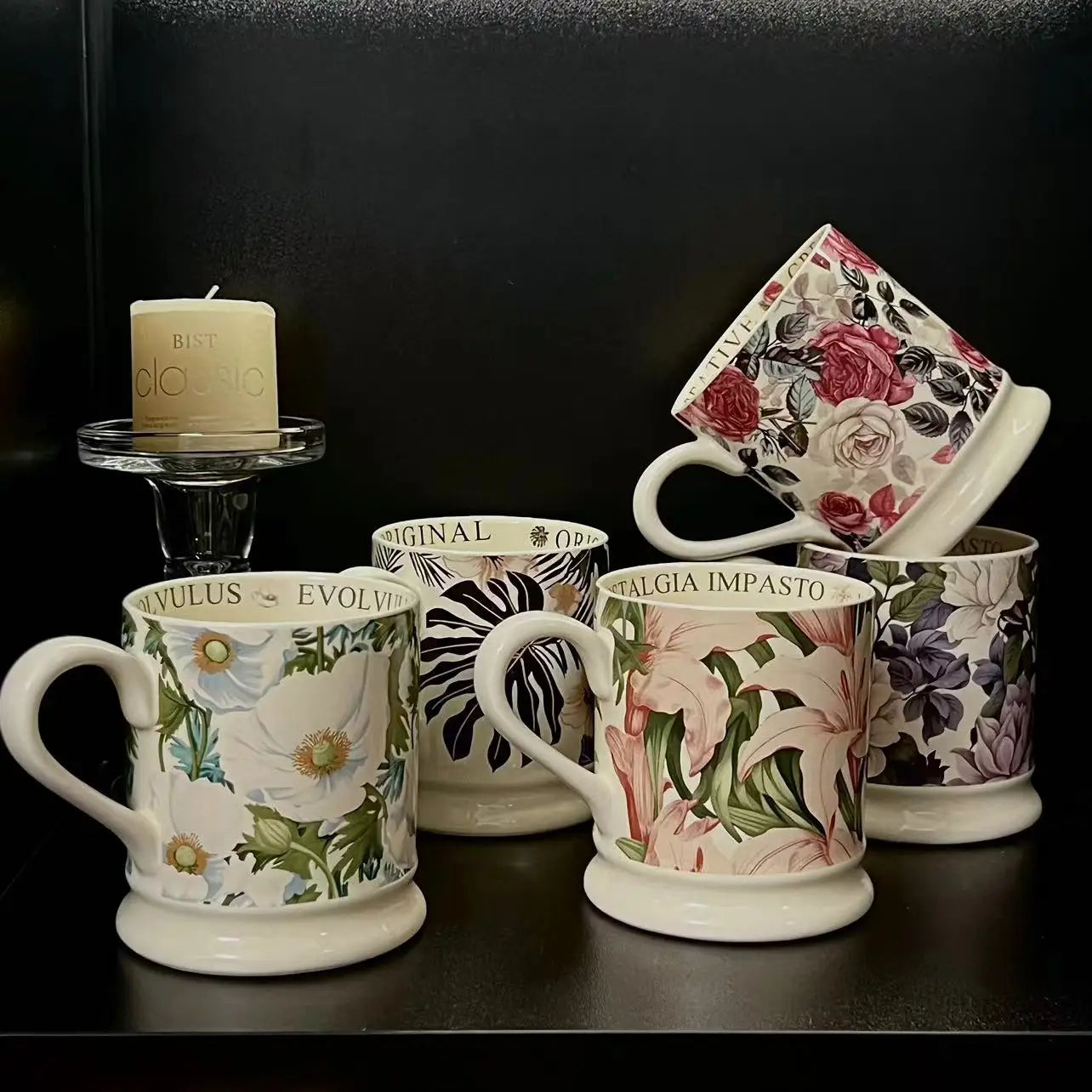 Tasse rétro en céramique 380ml Fleurs romantiques