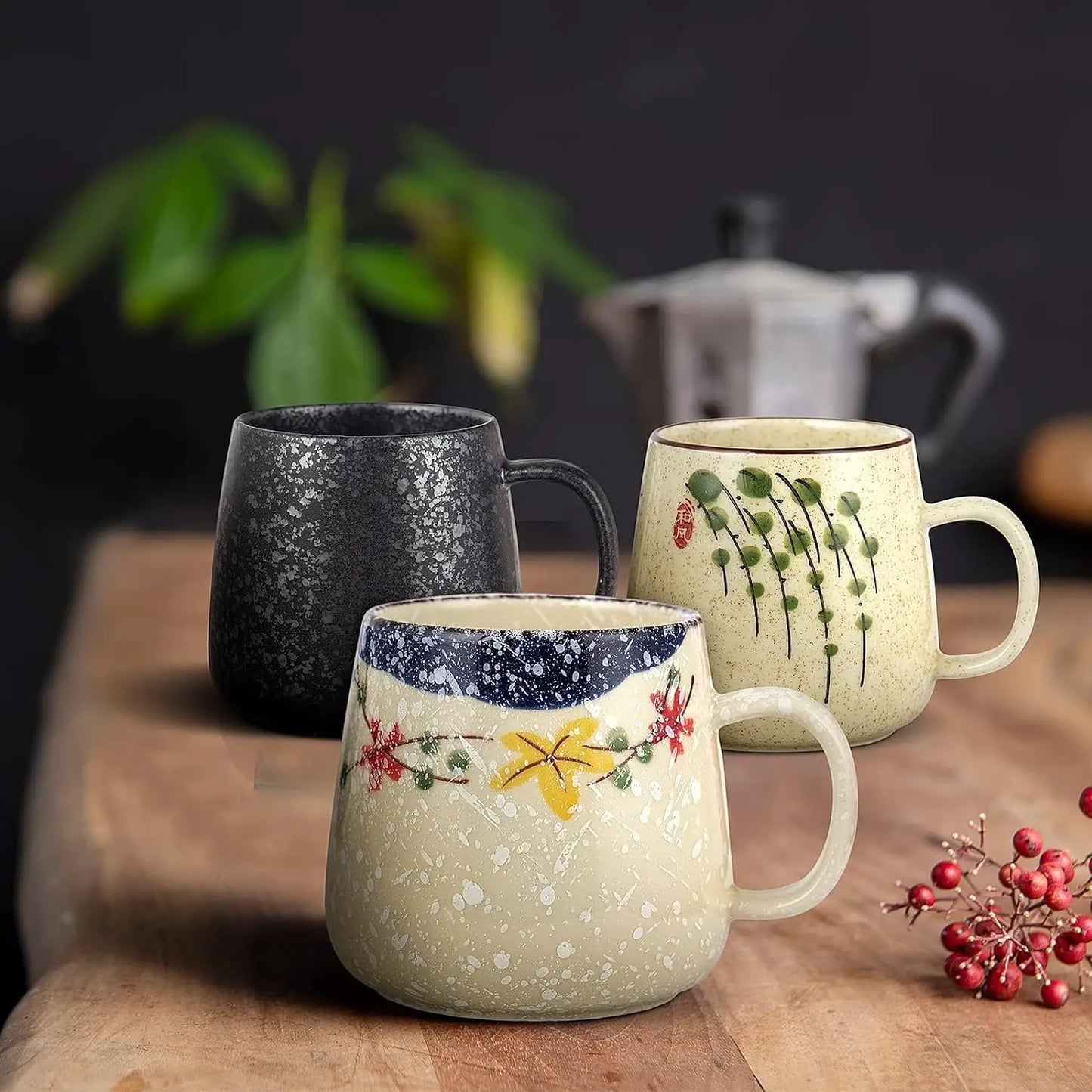 Tasse de style japonais rétro de 380ml avec ou sans couvercle et cuillère