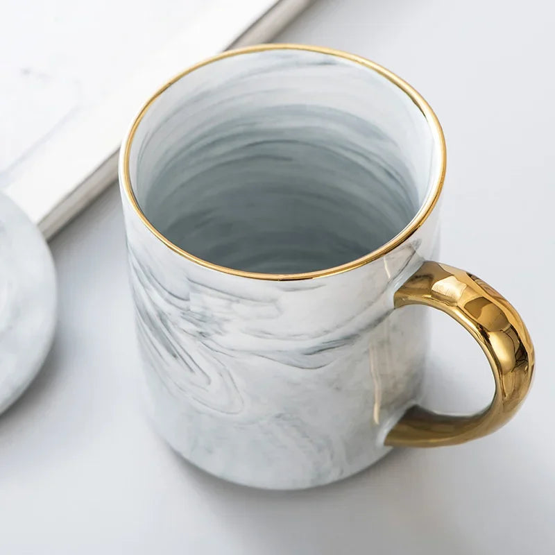 Taza de mármol estilo nórdico con borde dorado de 400 ml