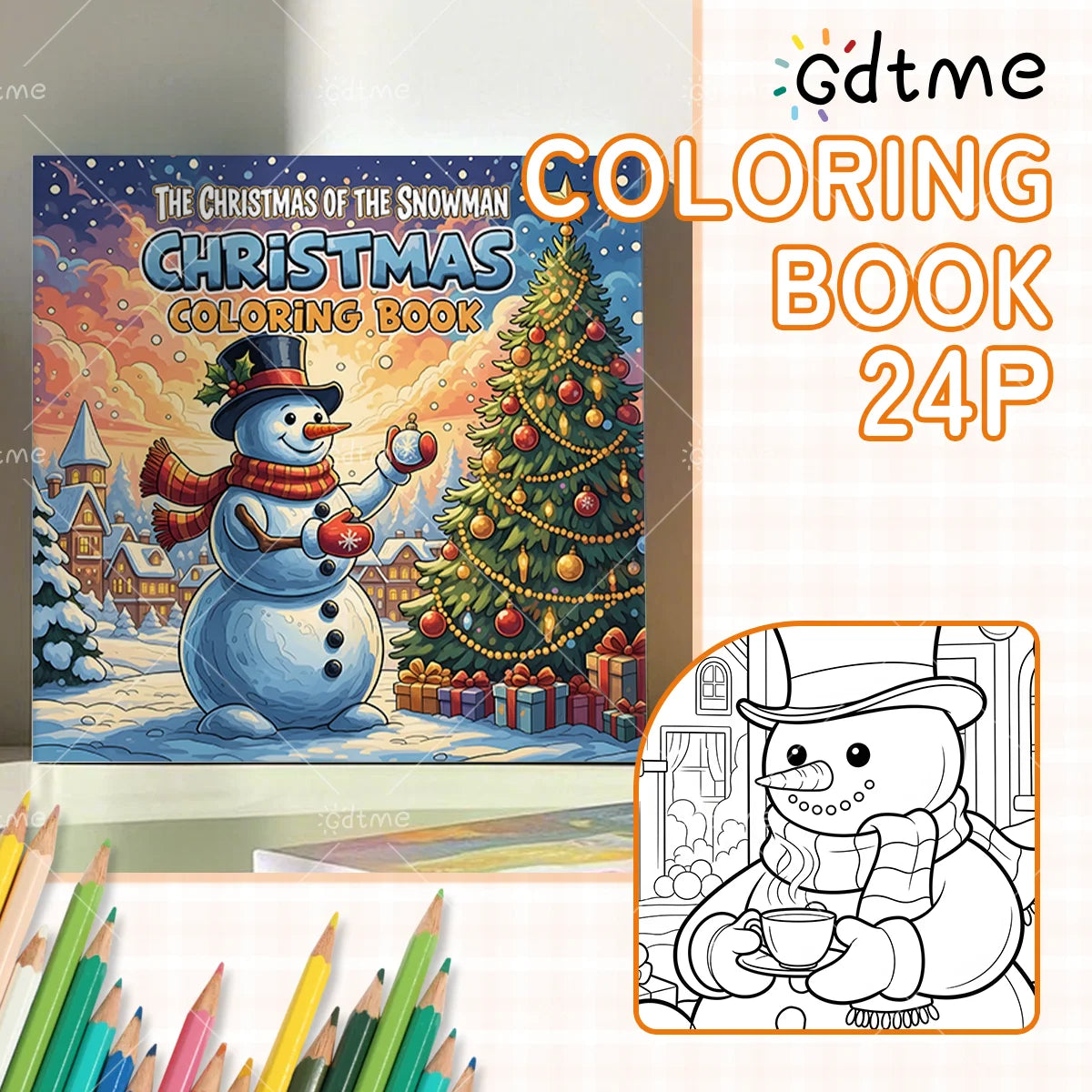 Libro para colorear navideño para adultos y adolescentes, dibujos animados navideños, Papá Noel, muñeco de nieve.