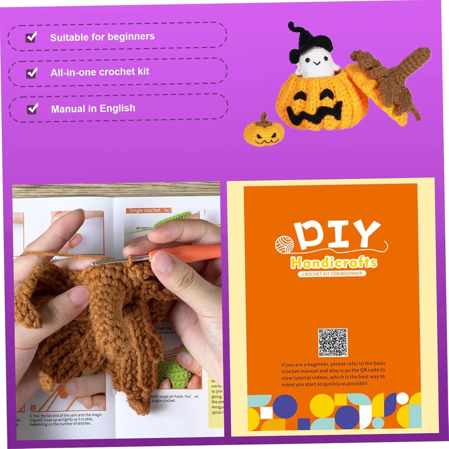Kit de crochet pour débutants, décorations d'Halloween