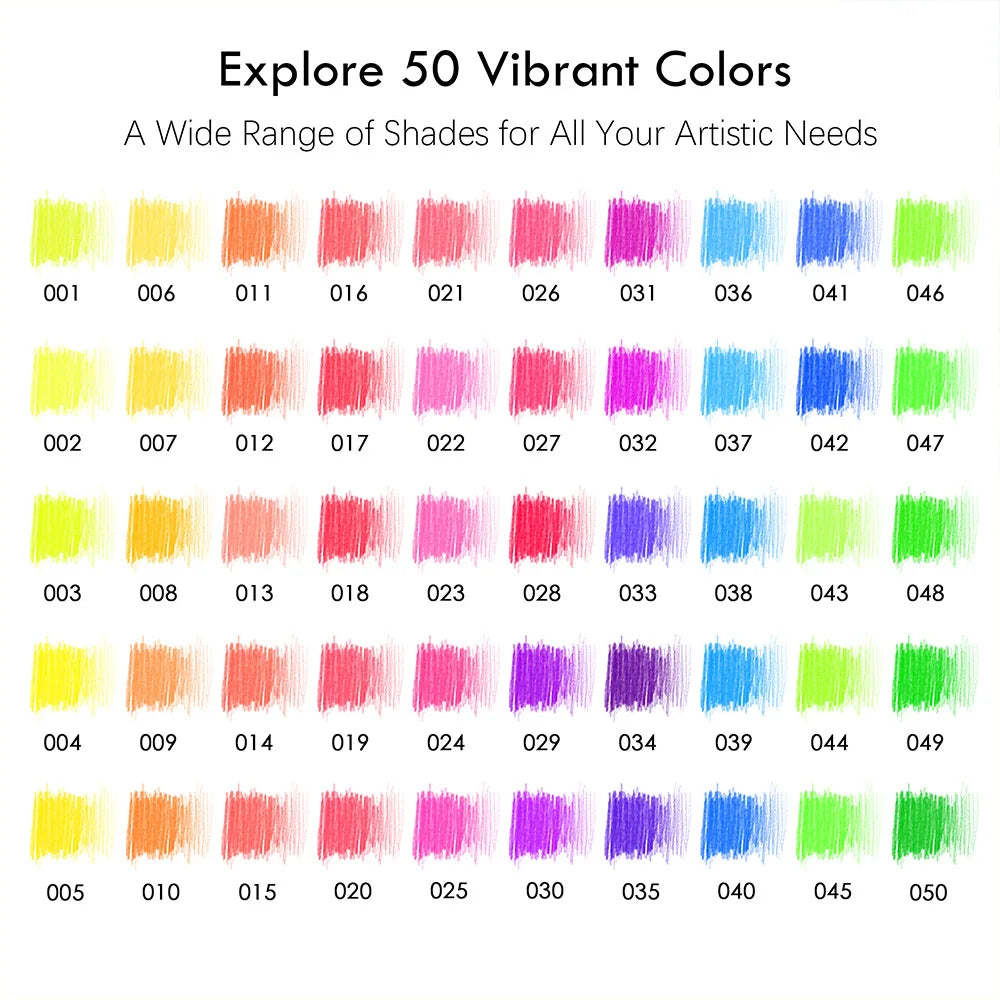 Ensemble de crayons de couleur néon de 50 crayons de dessin de couleur fluorescente