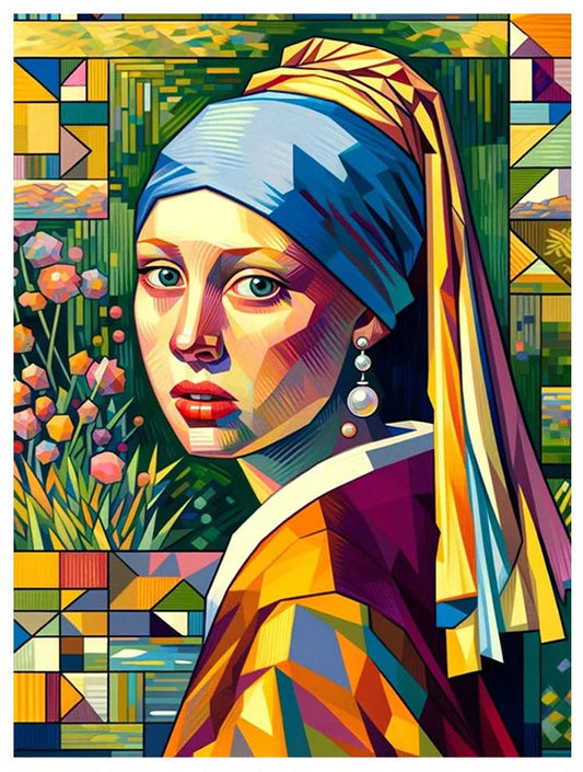Ensemble de peinture à diamants ronds Jeune Fille à la perle en mosaïque