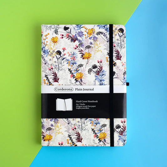 A5 Floral 160gsm Blank Sheet Notebook with Elastic