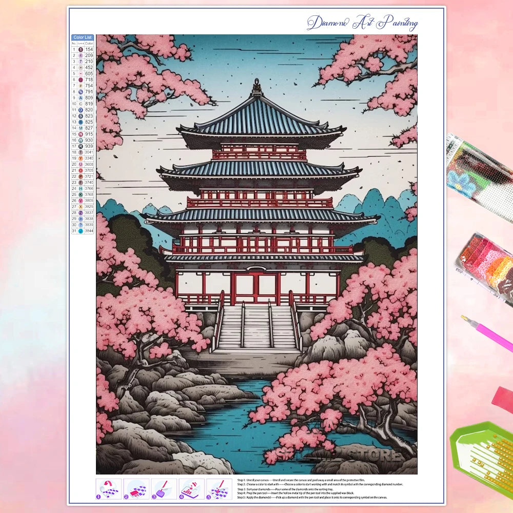 Pinturas de diamantes de flor de cerezo en Fuji, Japón