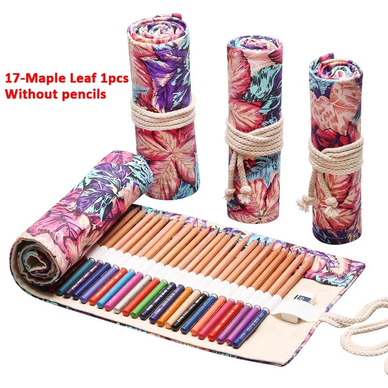 Trousse enroulable en tissu pour crayons, stylos pinceaux Plusieurs motifs disponibles