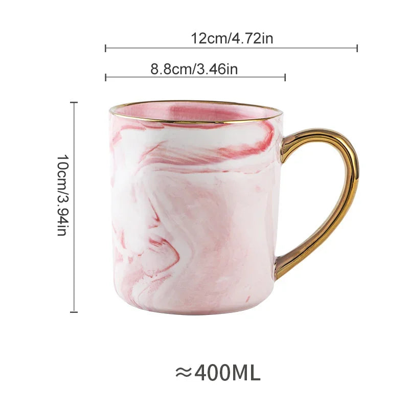 Taza de mármol estilo nórdico con borde dorado de 400 ml