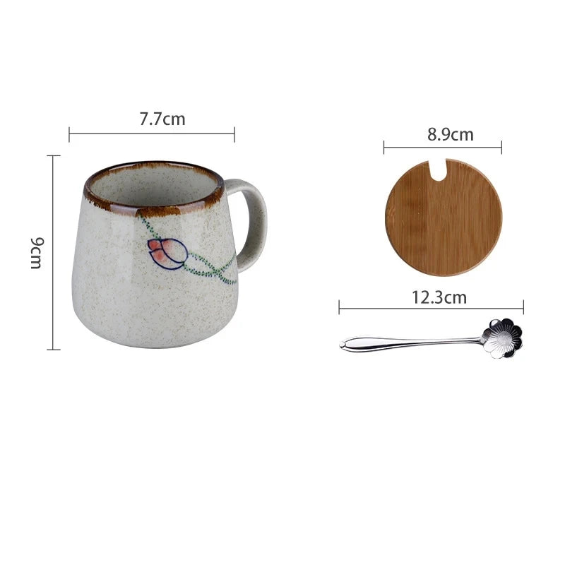 Tasse de style japonais rétro de 380ml avec ou sans couvercle et cuillère