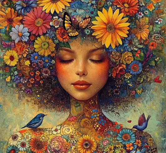 Peinture à diamants Femme en fleurs portrait