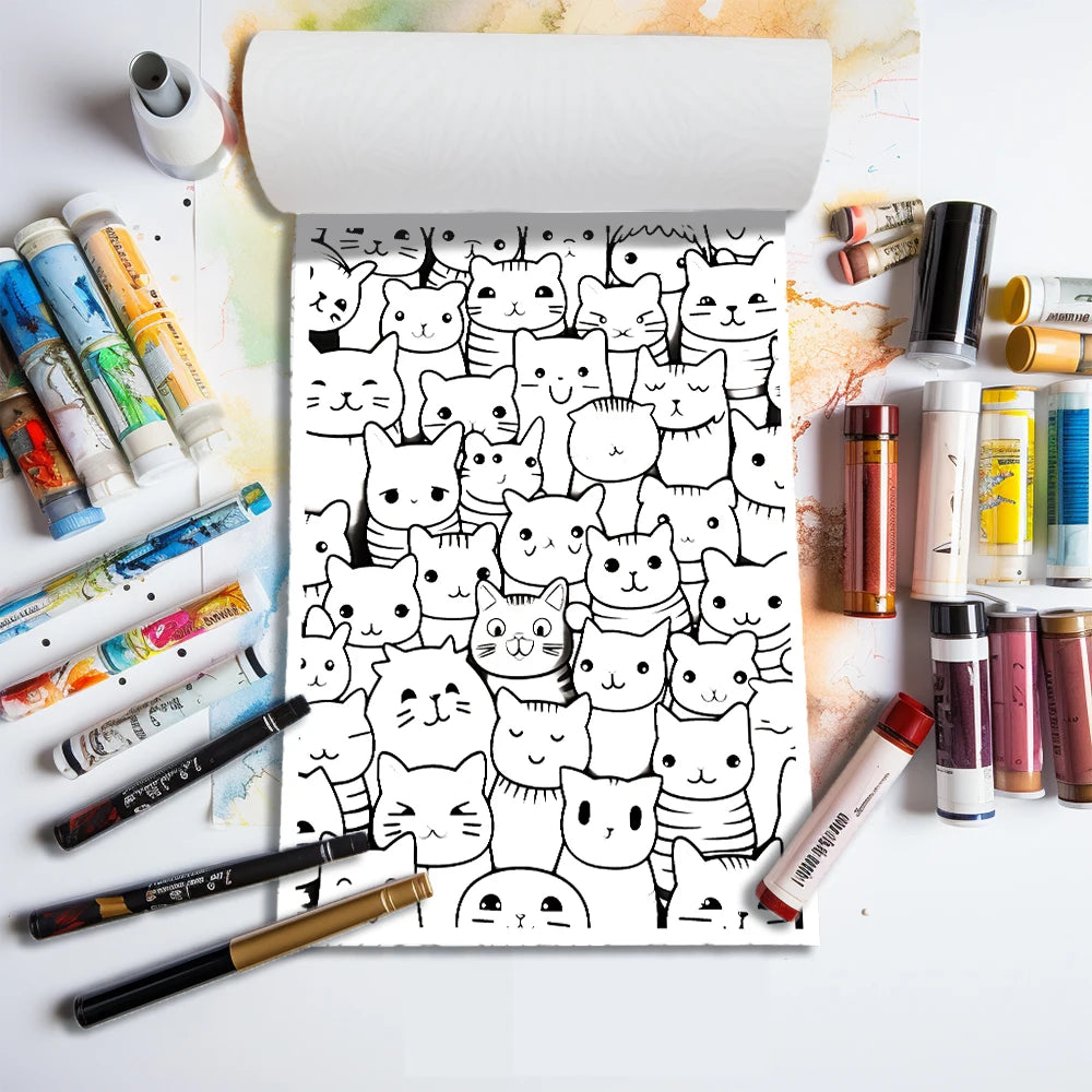 Libro para colorear de gatos, 25 diseños diferentes, 100 g/m²