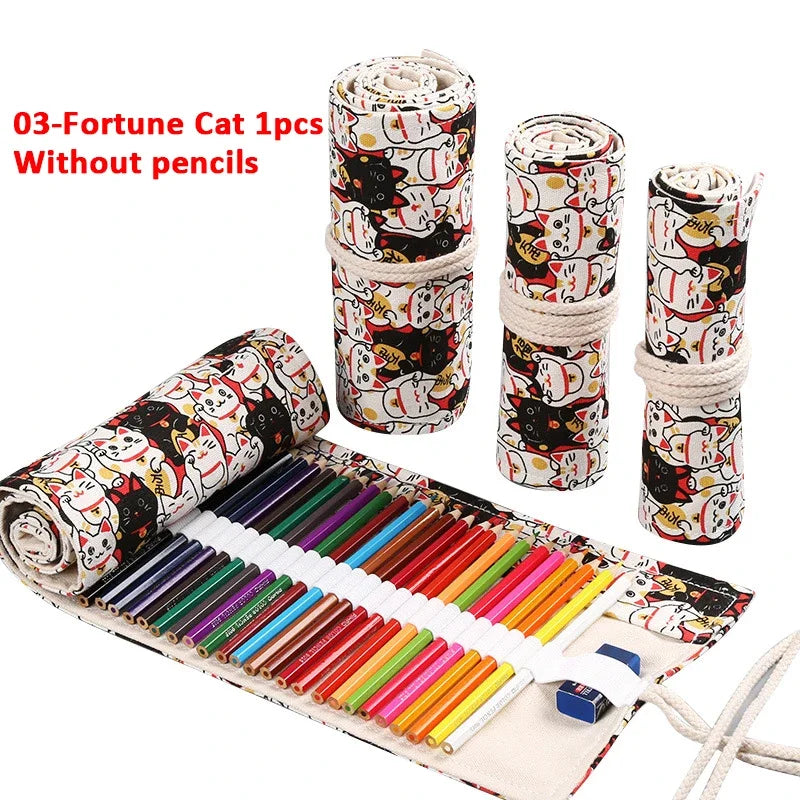 Trousse enroulable en tissu pour crayons, stylos pinceaux Plusieurs motifs disponibles