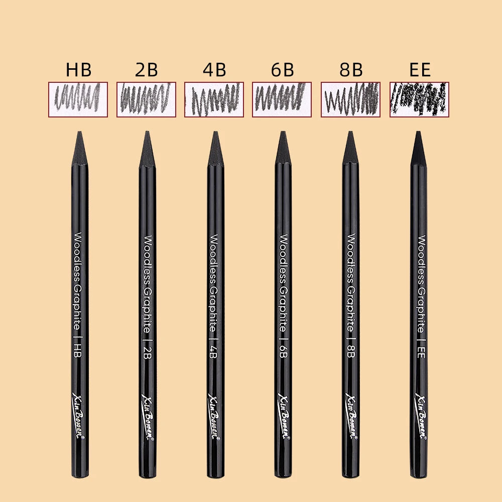 Set of 6 black graphite pencils for sketching drawing