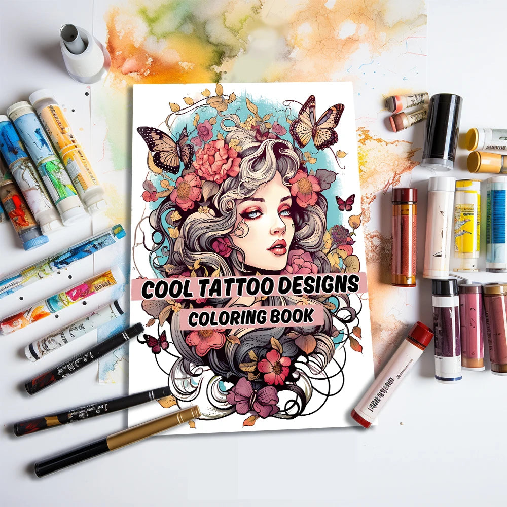 Libro para colorear antiestrés con tatuajes tamaño A4