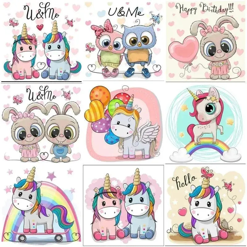 Paint by numbers for kids Unicorn Rabbit Owl